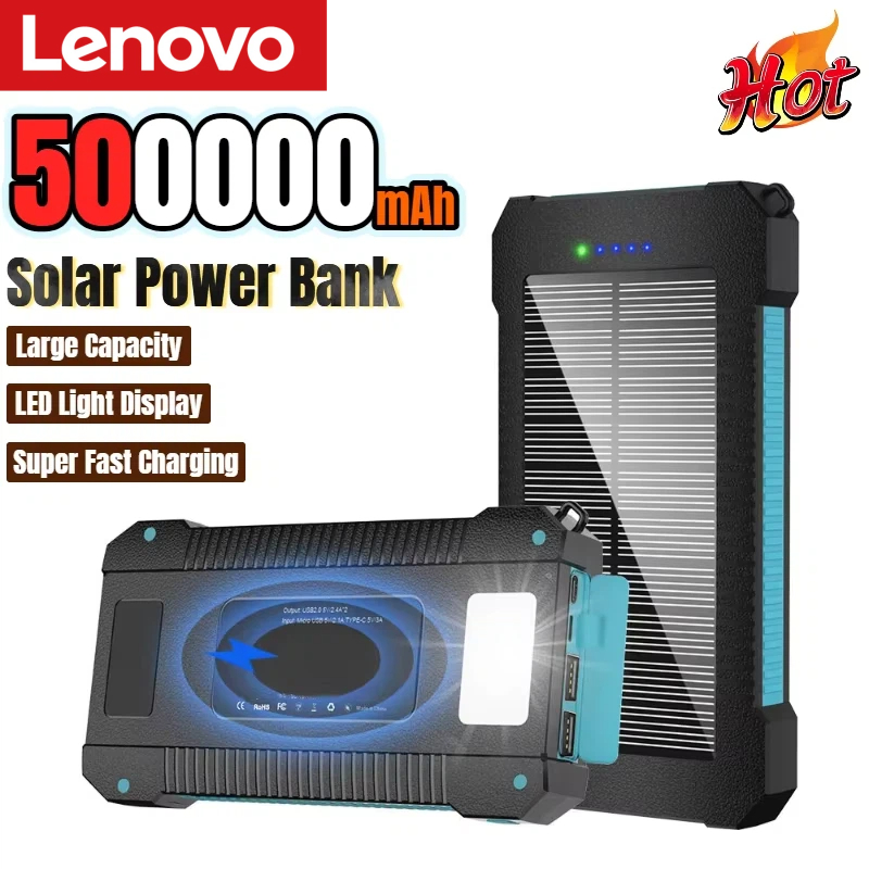 Solar Emergency Charger - レノボ 500000mAh ソーラーパワーバンク大容量超高速充電屋外ポータブル外部バッテリー iPhone Huawei Samsung