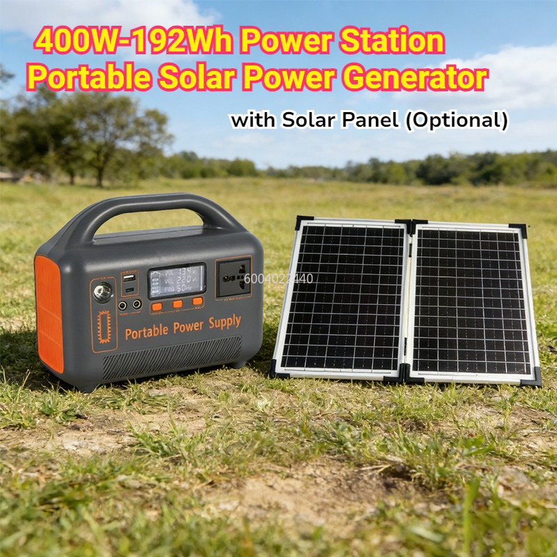 Solar Emergency Charger - 400Wポータブル電源ソーラージェネレーター 220V 192Wh LiFePO4 パワーバンク キャンプや緊急時のエネルギー供給用