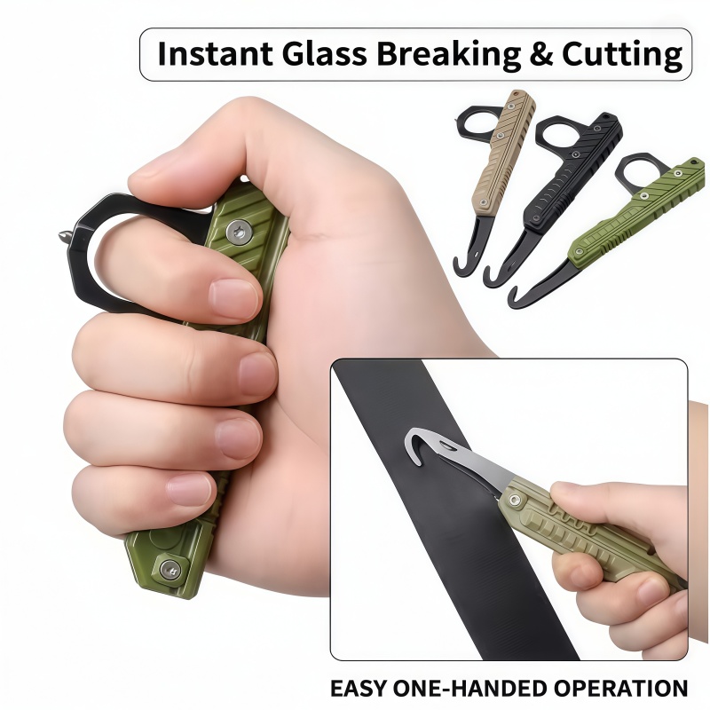 Rescue Rope Throw - 携帯用折りたたみ式多機能ツール。車の窓ガラスを割るためのハンマー、ロープカッター、EDC（エブリデイキャリー）ポケットツール、緊急脱出用、サバイバル用、ミニキーチェーン。