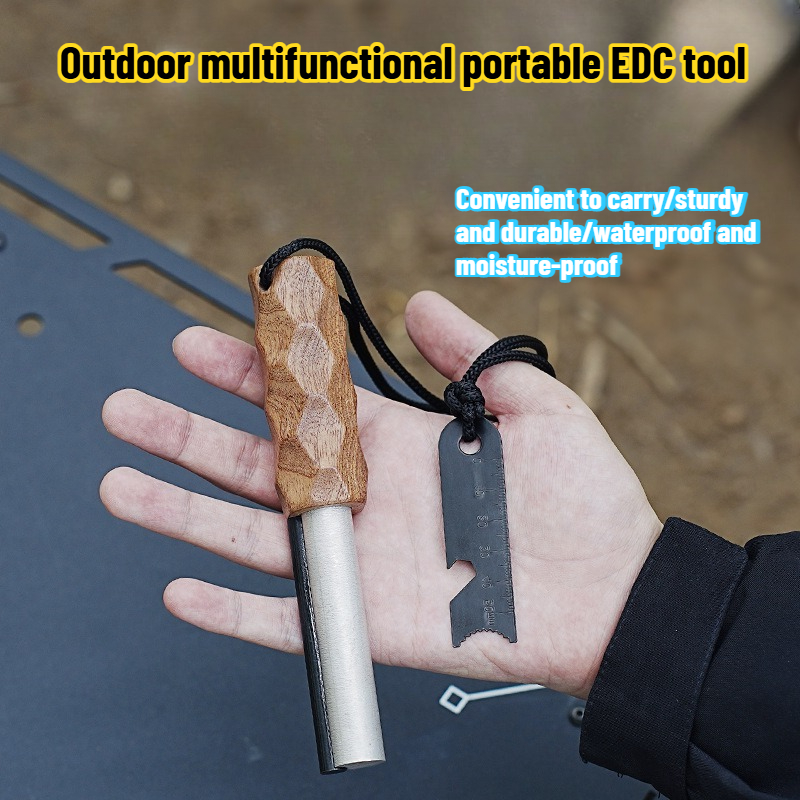 Magnesium Fire Starter - シャビリ木製ハンドルアウトドアフリントサバイバルツール：携帯用ソリッドマグネシウムスティック＆フリントスティック、荒野での使用に不可欠