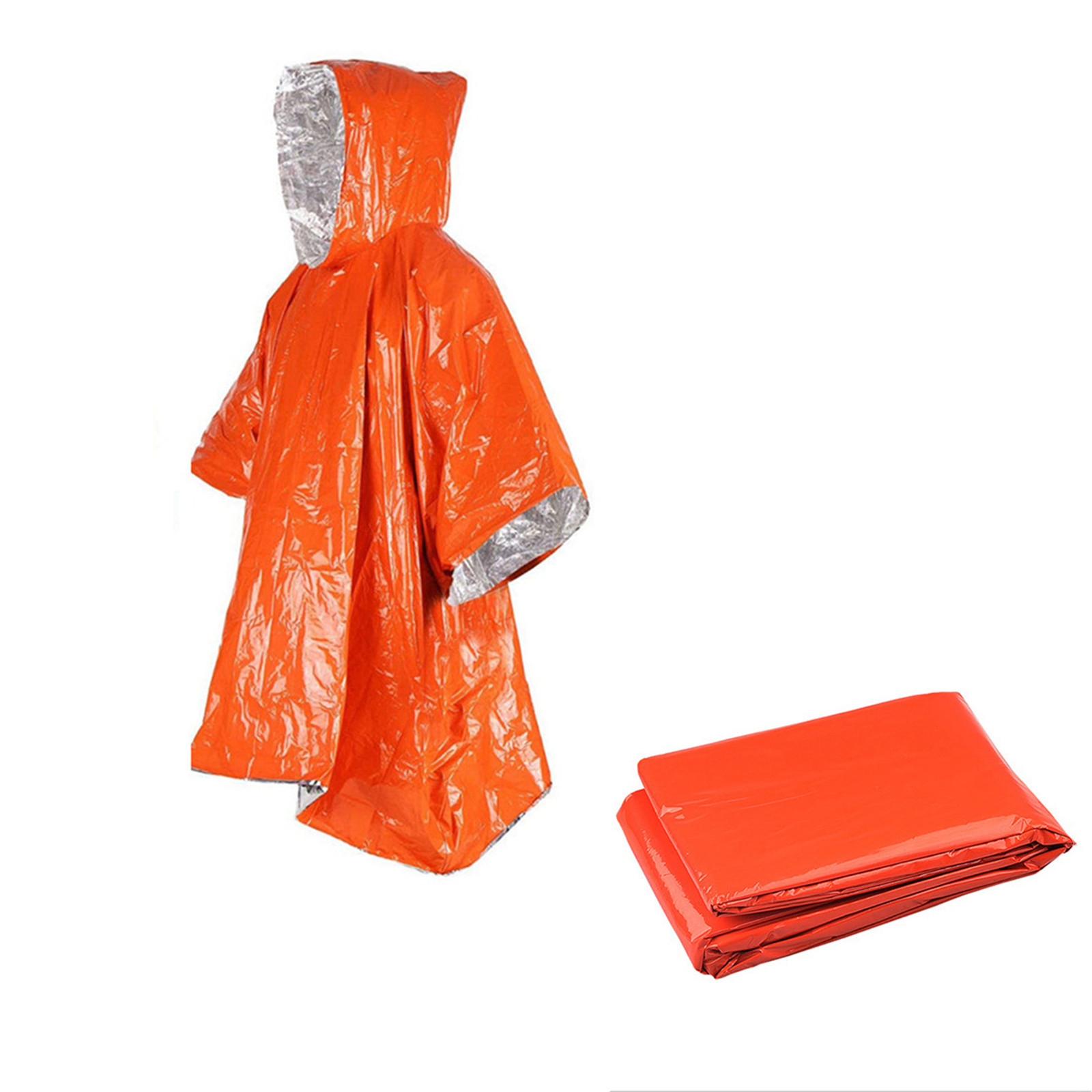 Emergency Poncho Rain - 緊急用使い捨てアルミフィルムレインポンチョ - 防水、防寒 - キャンプ用防雨服とサバイバルブランケット