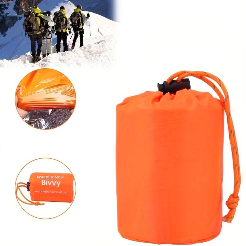 Bivy Bag Emergency - 屋外用サバイバル寝袋、保温ブランケット、防水PE素材、キャンプ、ハイキング、緊急救助用具、装備品