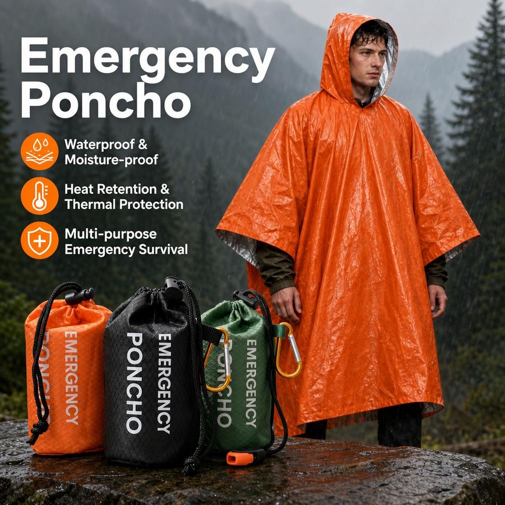 携帯用緊急用レインポンチョキット。防水フード付きレインコート - Emergency Poncho Rain のレビューと価格