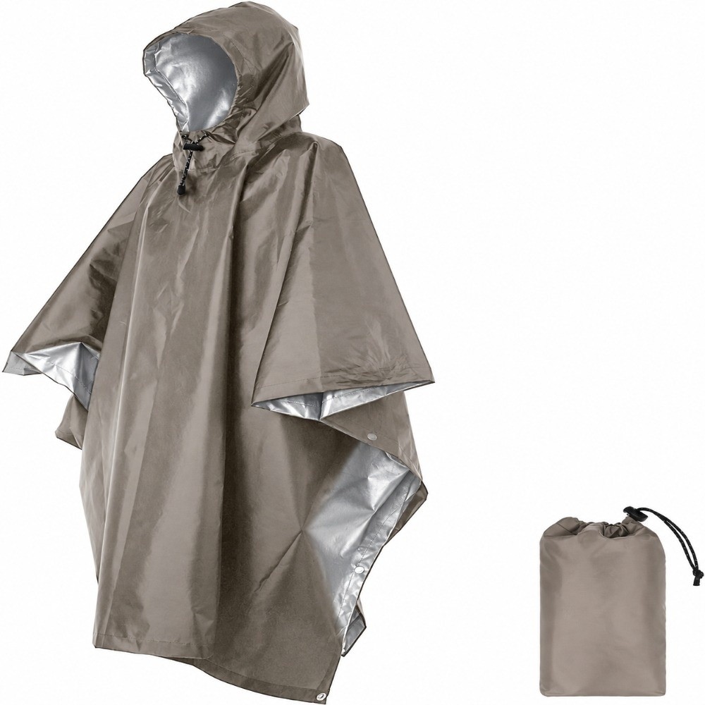 耐久性に優れた防水フード付きレインポンチョ。銀メッキ加工のポ - Emergency Poncho Rain のレビューと価格