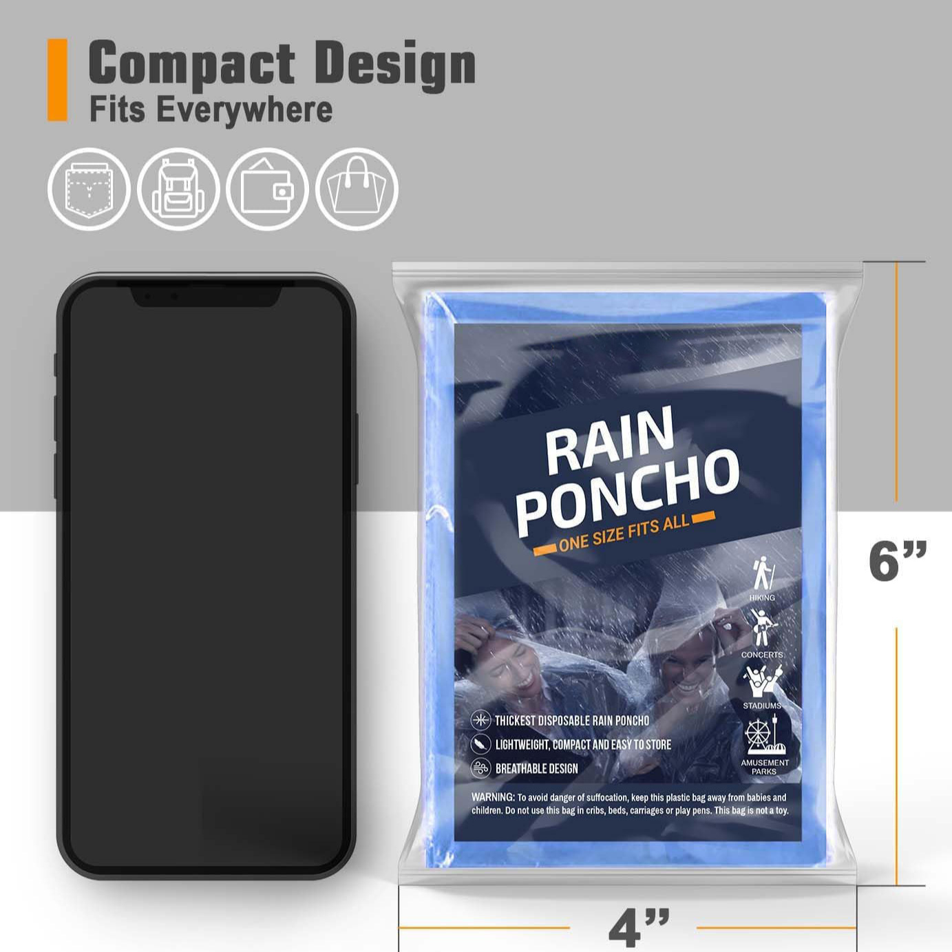 大人用使い捨てレインポンチョ5枚、フード付き透明ポンチョ、ハ - Emergency Poncho Rain のレビューと価格