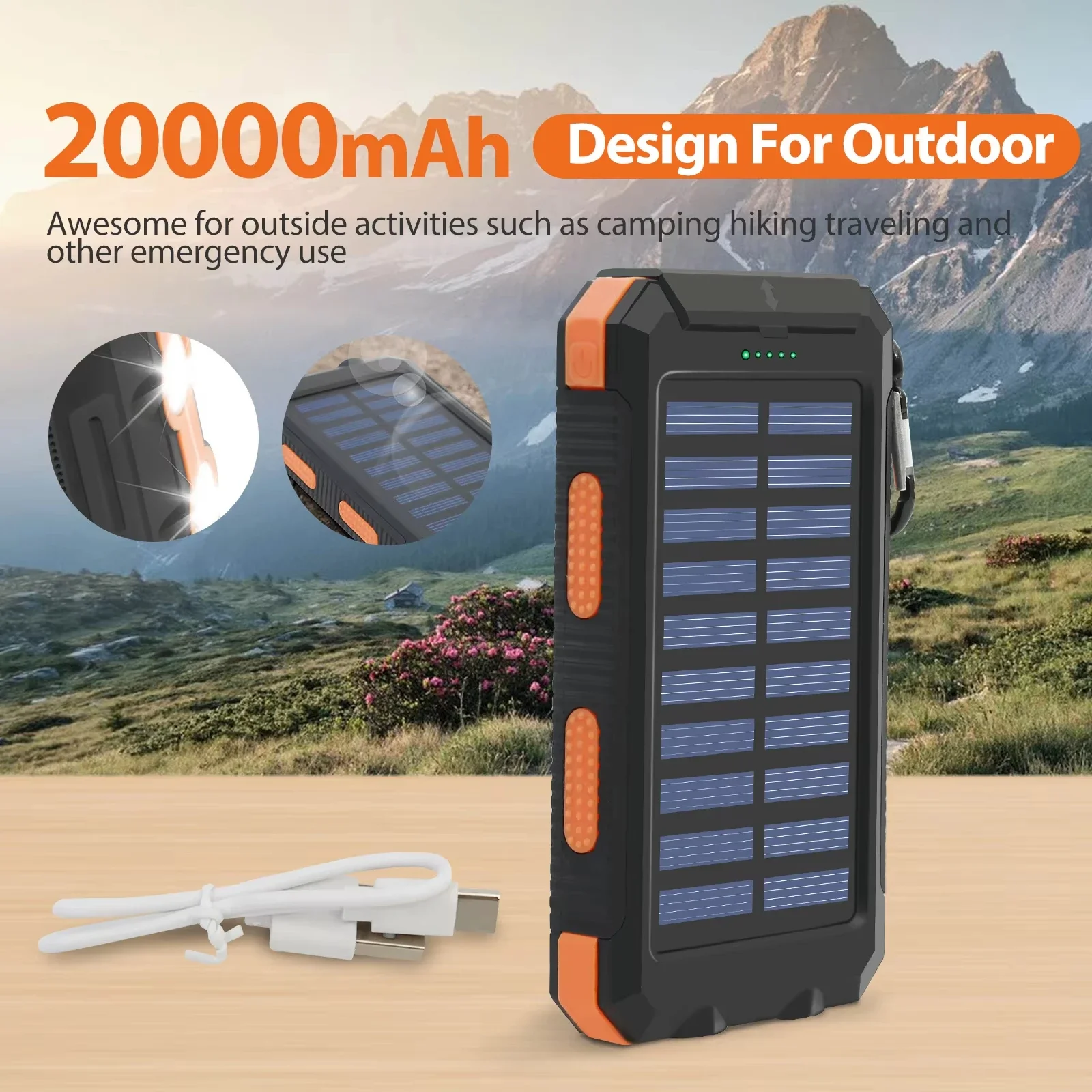 防水仕様のソーラー充電式モバイルバッテリー 20000mAh - Solar Emergency Charger のレビューと価格