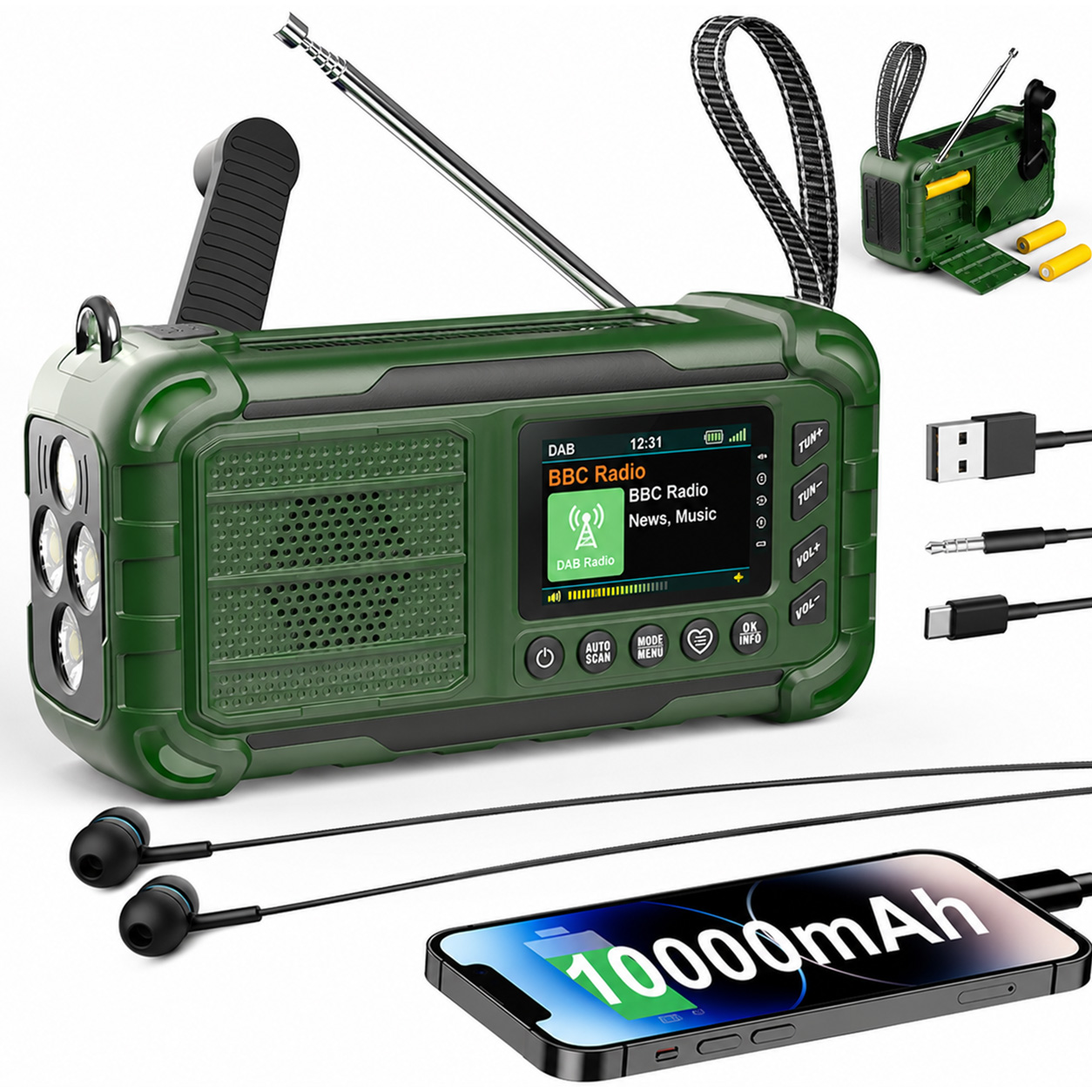 手回し充電式ソーラーAM/FM/DAB対応気象ラジオ。100 - Solar Emergency Charger のレビューと価格