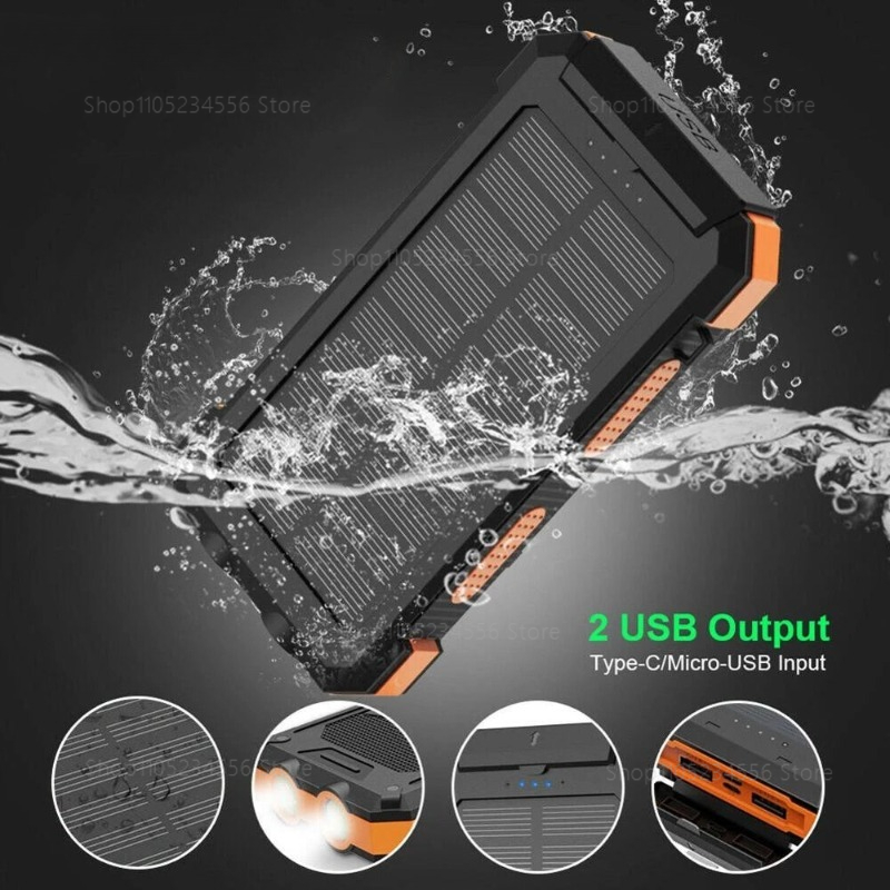 20000mAhソーラーパワーバンク、防水急速充電ポータブル - Solar Emergency Charger のレビューと価格
